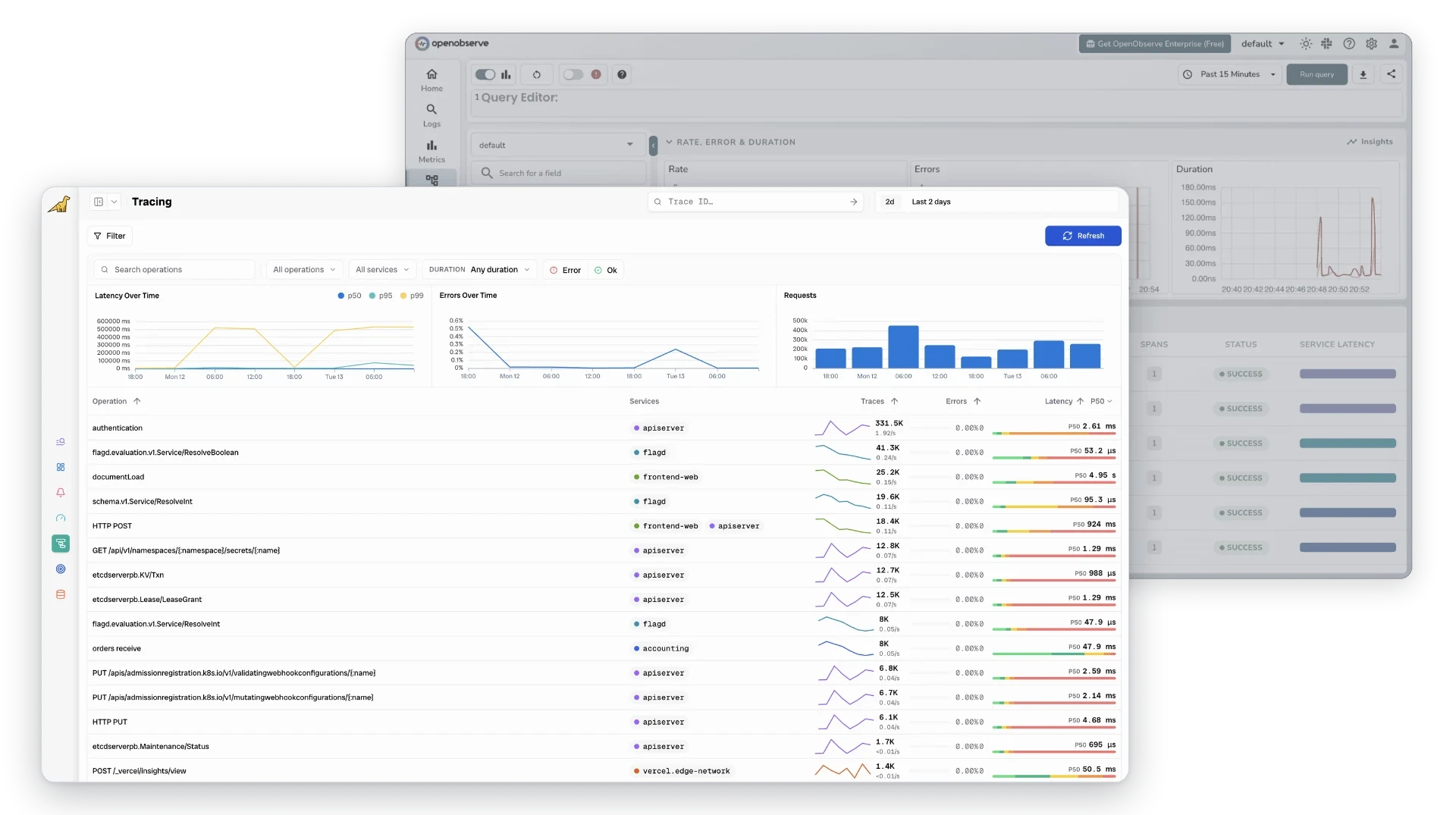 Bronto product UI compared to OpenObserve