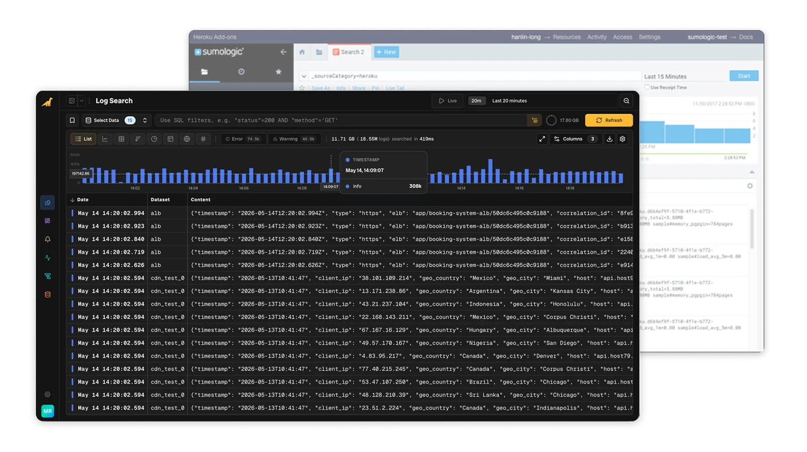 Bronto product UI compared to Sumo Logic