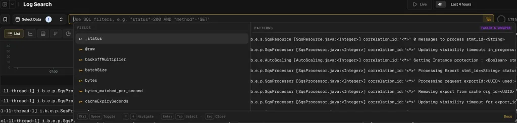 Browsing the patterns detected in a log